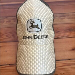 John Deere Tan and Brown Woven Straw-Like Hat